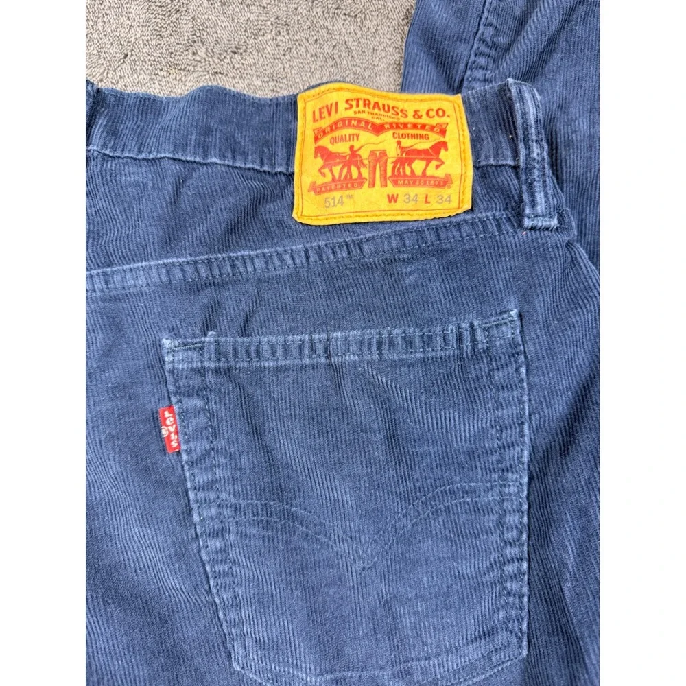 Levis 514 Straight Fit Corduroy Pants Mens 34x34 Navy Blue 5 Pocket Trousers